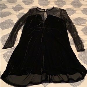 Forever 21 Plus Black Velvet Dress w/ Mesh Sleeves